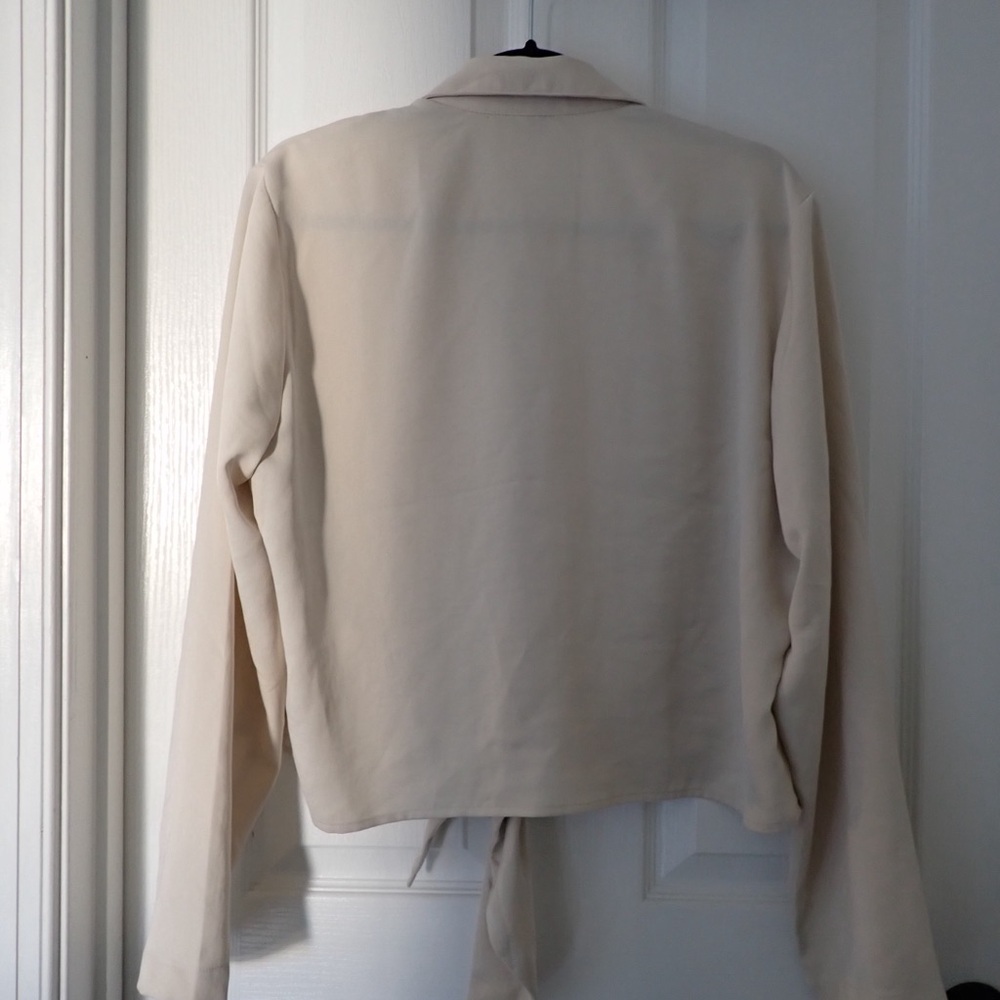 Express Cream Satin Front Tie Portofino Blouse - Picture 5 of 7